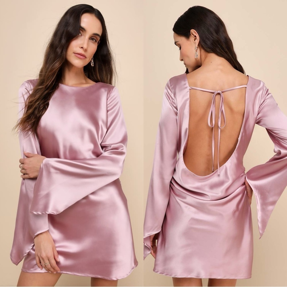 NWOT Lulus Sincerely Sleek Mauve Pink Satin Cowl Back Slip Mini Dress